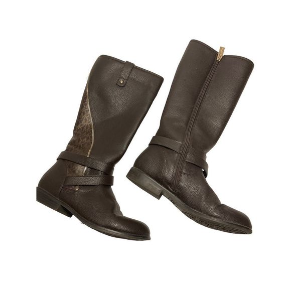 Michael Kors Womens Emma Claire Riding Boots Brown Straps Mid Calf Monogram 5 - Picture 6 of 8